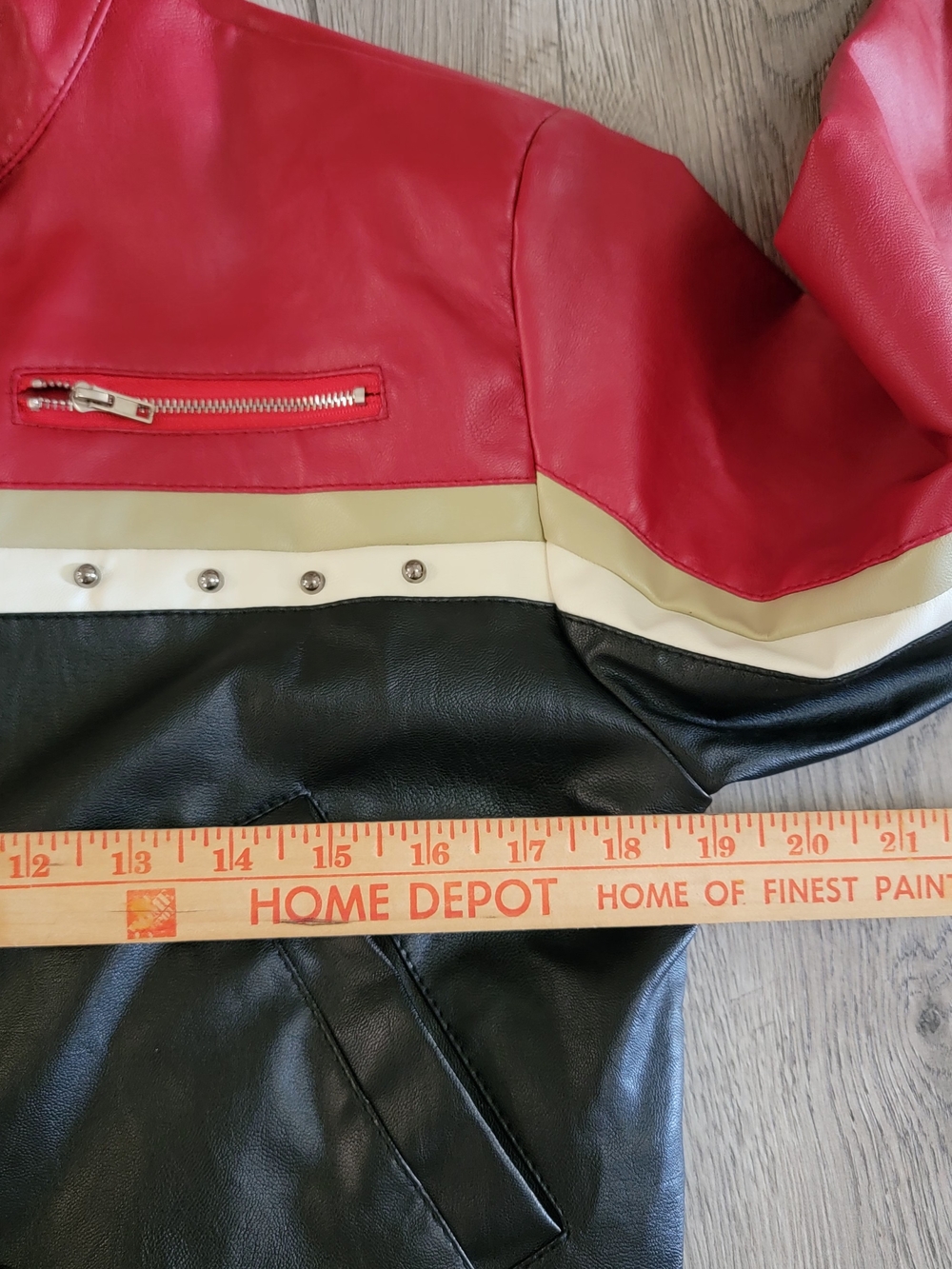 Red Black Faux Leather Short Jacket Streetwear Snap Zipper Stand Neck Outerwear - Picture 7 of 9